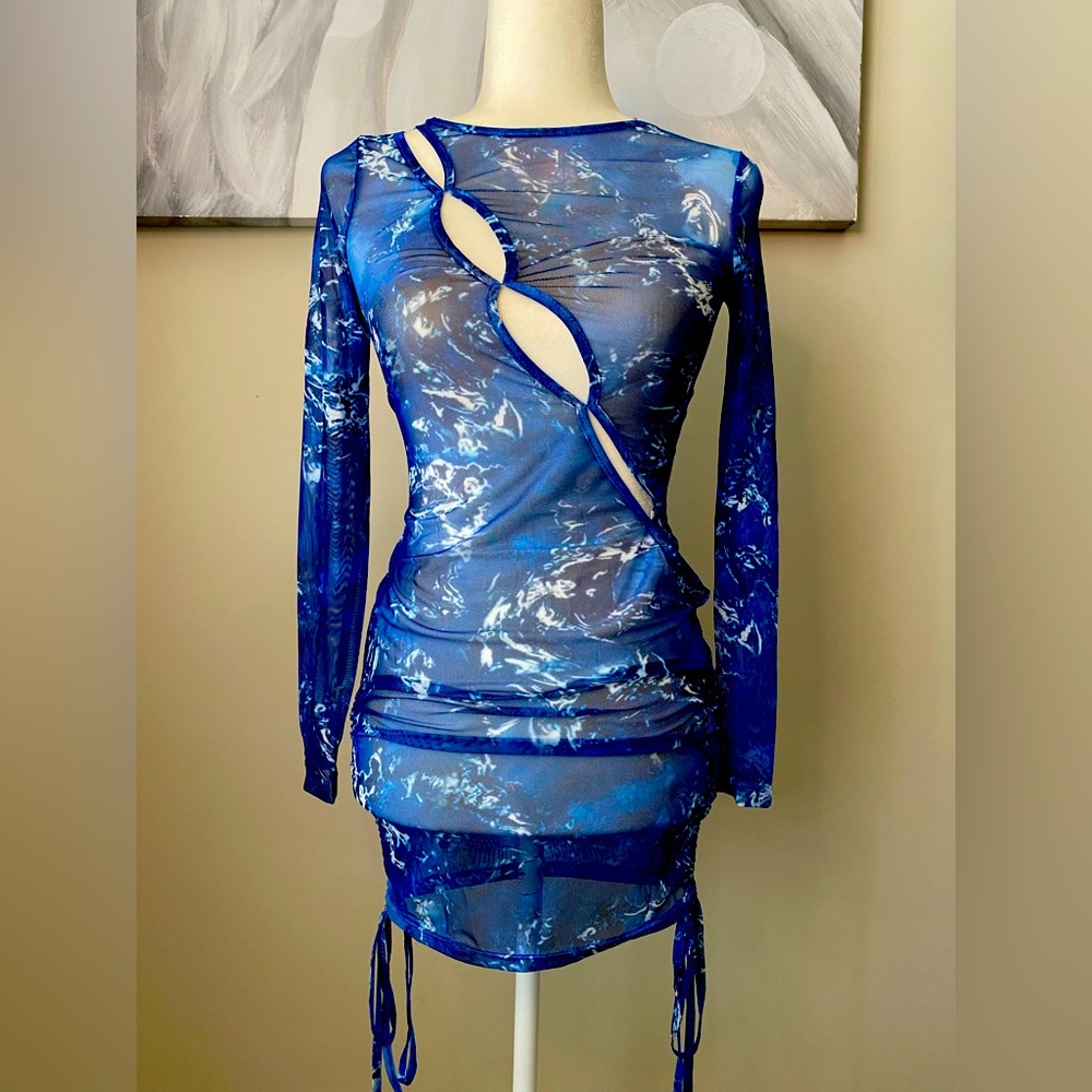 Blue Sheer Cut-Out Dress/ Swim Cover Up